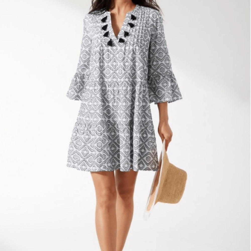 Tommy Bahama NWOT SZ Med the Diamond Clip Black‎ &White jacquard Mini Sundress